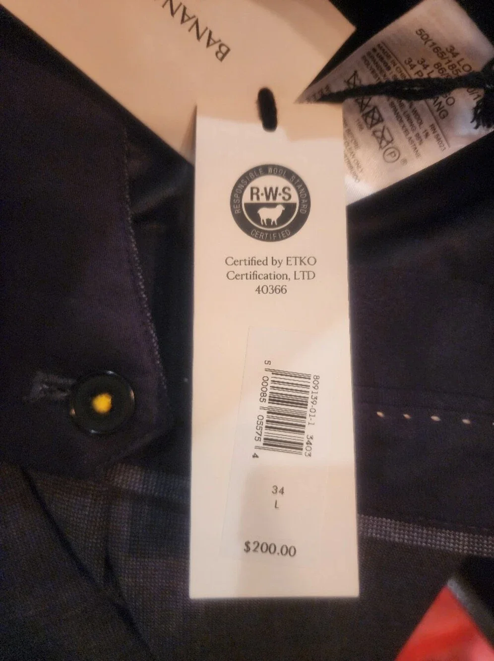 Banana Republic Italian Nailhead Slim Fit Suit Pant Grey Size 34L New With Tags